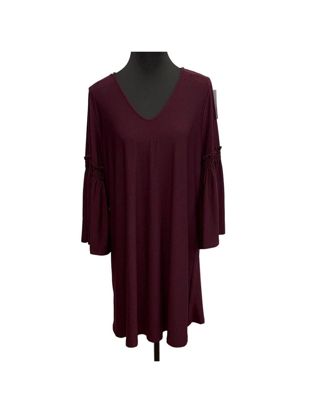 Chelsea & Theodore Women’s 0X Burgundy V-Neck Bell Sleeve A-Line Midi Dress NWT